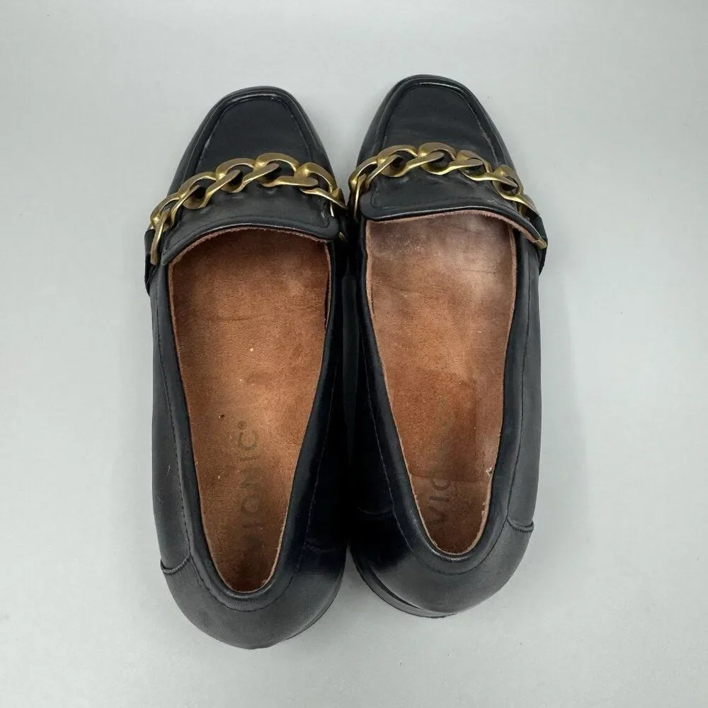 Vionic Mizelle Chain Orthotic Loafer Black Leather Size 7